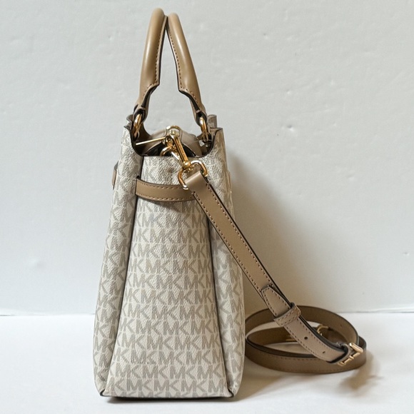 Michael Kors Reed Large Belted Satchel Shoulder Crossbody Bag MK Camel Multi - Picture 8 of 15